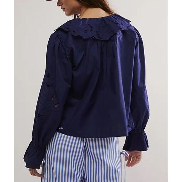Free People Maisie Cutwork Top in Celestial Indigo - Picture 3 of 9